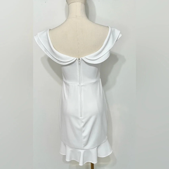 City Triangles White Short Ruffled Stretch Crepe Dress Size 5 - Picture 3 of 12